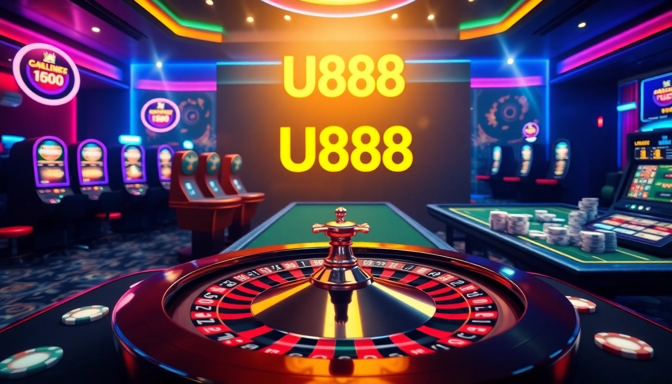 Join the excitement at U888 online casino featuring vibrant gaming tables and slot machines.