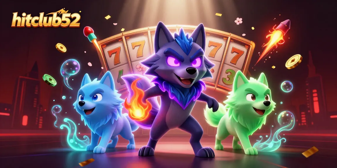 Engage in thrilling gameplay with hitclub52 featuring ghostly wolves, slot reels, and festive elements.