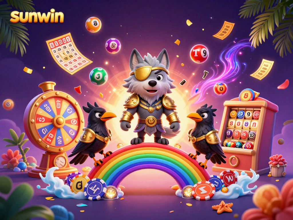Engage with sunwin's vibrant lottery scene featuring Odin and his ravens amidst dazzling game elements.
