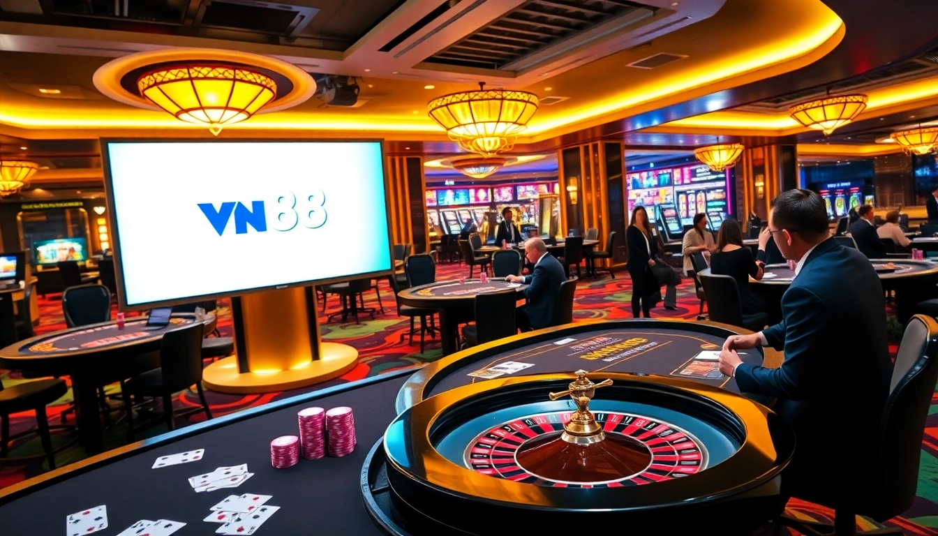 Experience the excitement of gambling at vn88 with vibrant casino tables and engaging games.