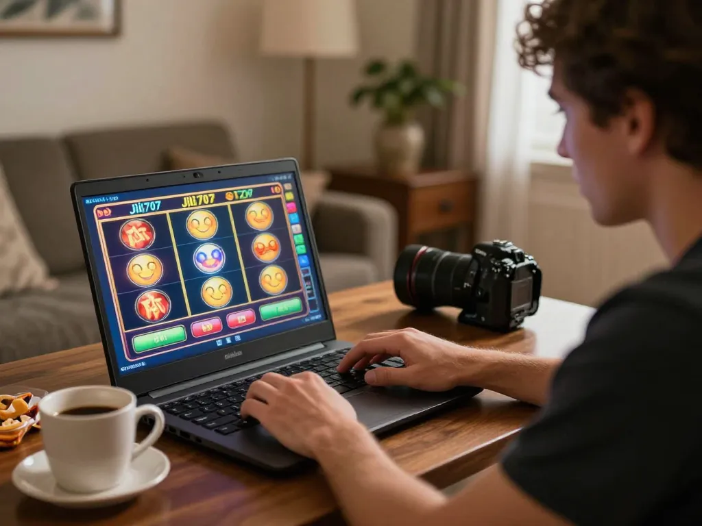 Experience thrilling gameplay with jili707 slot machines in a cozy online gaming setup at home