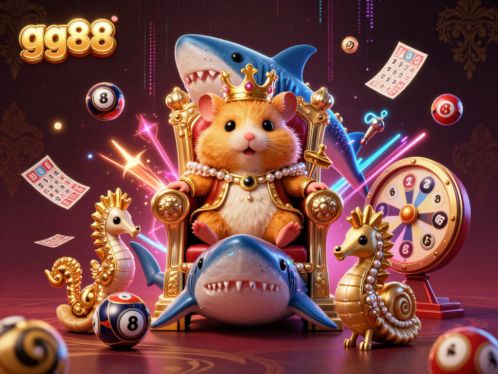 Engage in thrilling lottery games at gg88 with a dynamic 3D hamster king and vibrant game elements.