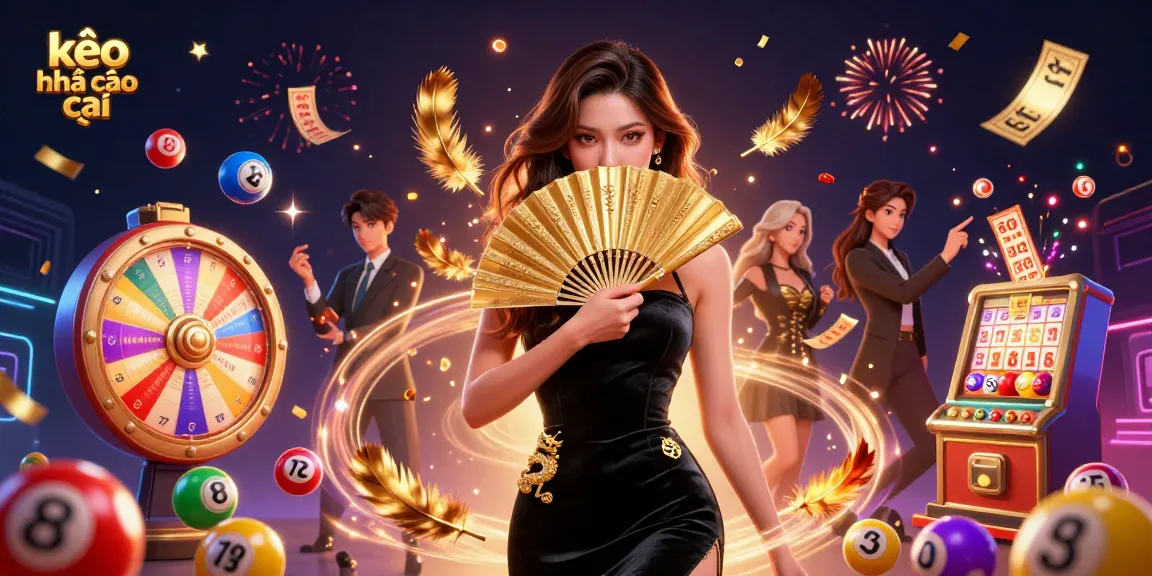 Kèo nhà cái showcases a captivating Asian woman amid vibrant lottery elements, highlighting exciting gaming experiences.