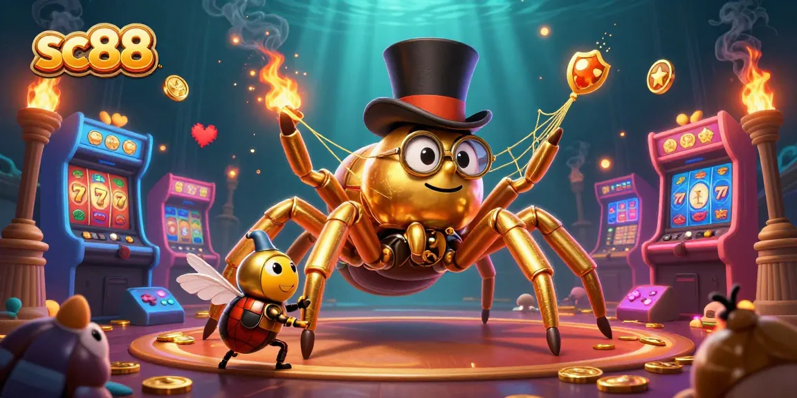 Engage with the thrilling world of sc88 as colorful slot reels and a golden tarantula weave an unforgettable experience.