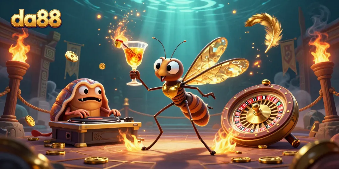 da88 showcases a dynamic casino scene with a unique frozen mosquito mascot and a trilobite DJ spinning