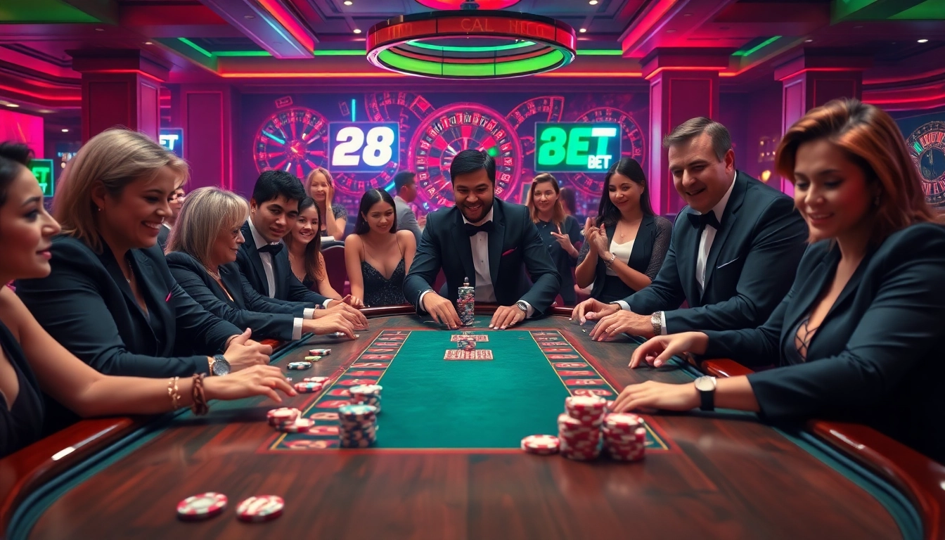 Experience thrilling poker action at 28 BET with high-stakes games and vibrant casino ambiance.