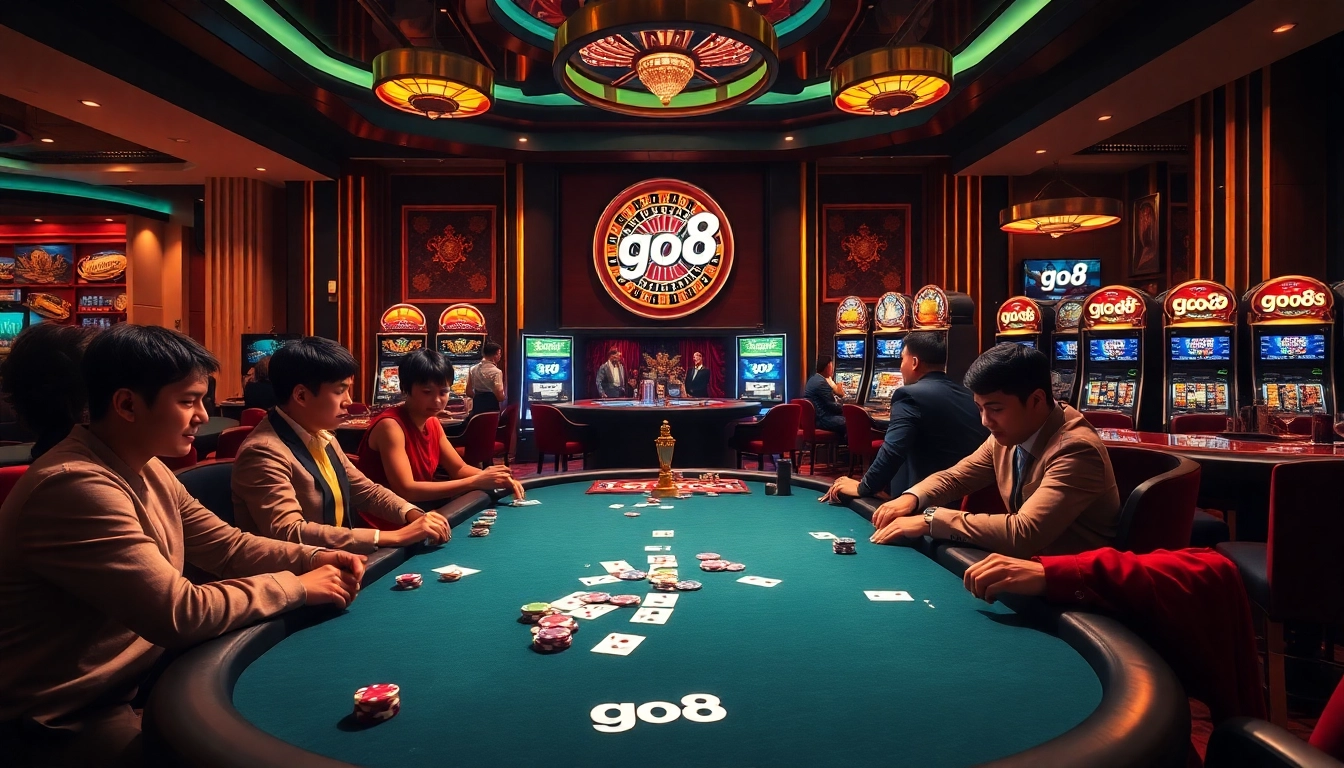 Players enjoying a thrilling game at the go8 poker table in a luxurious casino setting.