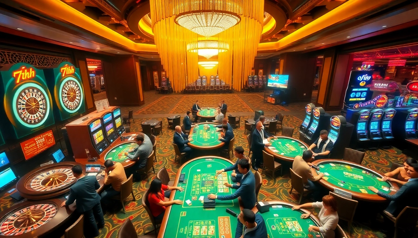 Exciting gameplay at 7hh's vibrant casino with professional dealers and engaging players.